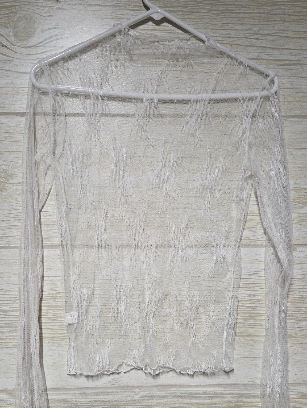 Sheer Long-Sleeve Ivory Lace Knit Top